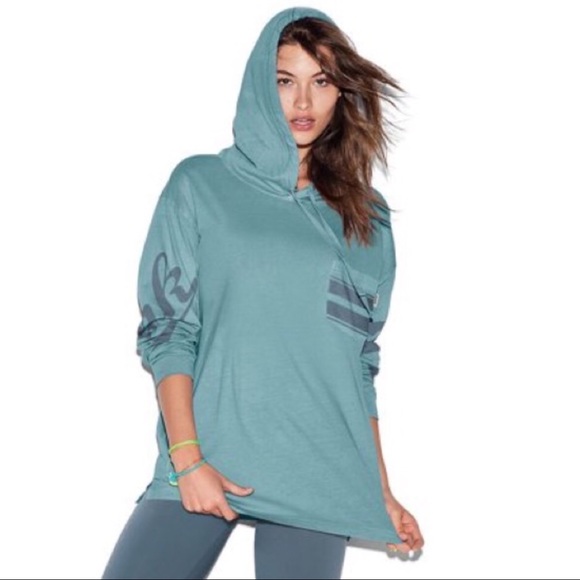 PINK Victoria's Secret Tops - VS Pink Campus Long Sleeve Hoodie Tee Teal -XS